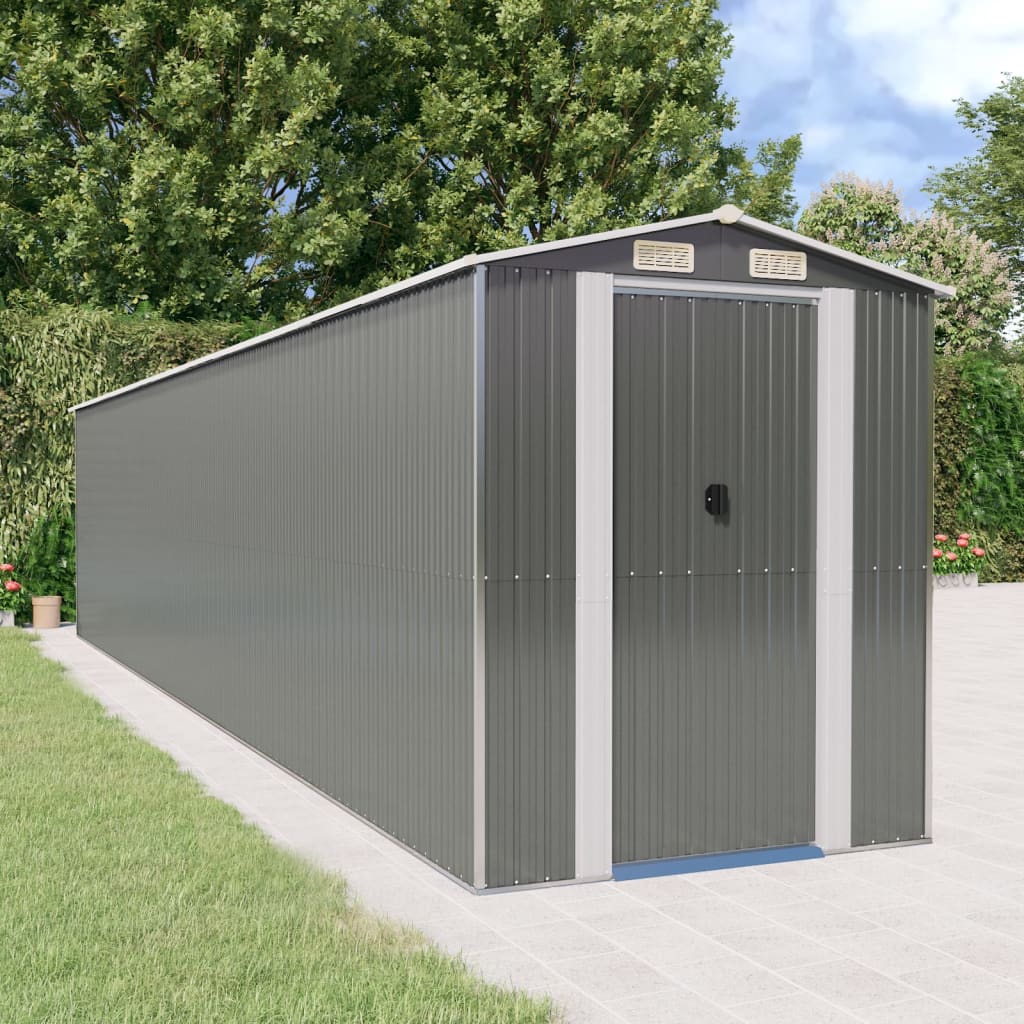 Garden Shed Light Grey 192x938x223 cm Galvanised Steel - Style and Chic