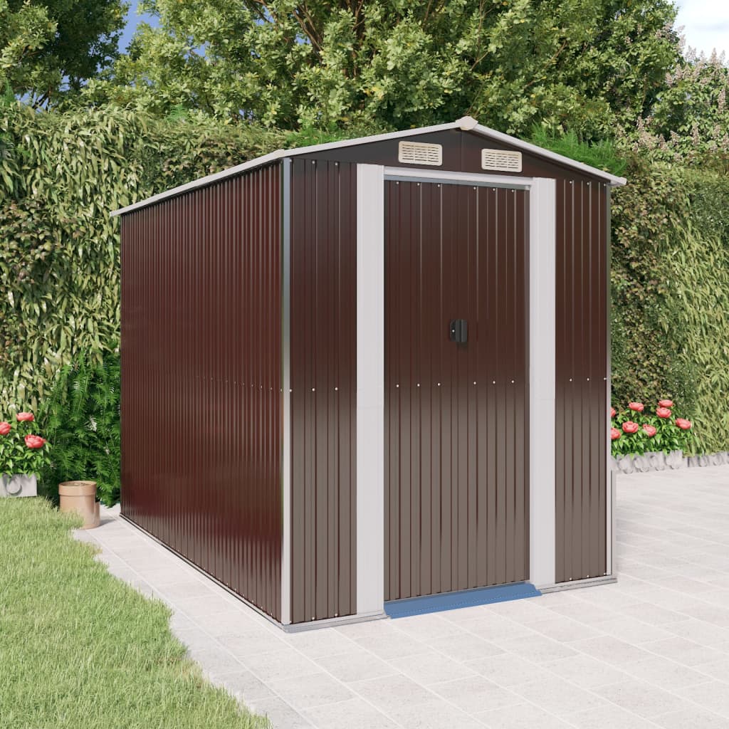 Garden Shed Dark Brown 192x274x223 cm Galvanised Steel - The Home Maker