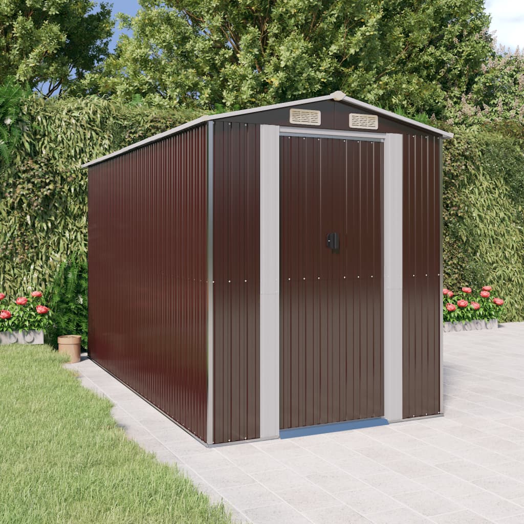 Garden Shed Dark Brown 192x357x223 cm Galvanised Steel - Sid & Sam