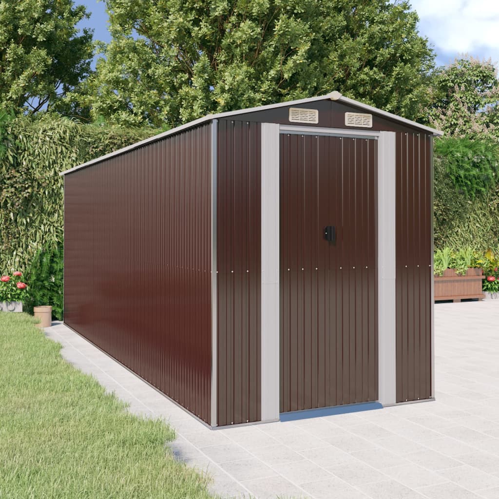 Garden Shed Dark Brown 192x523x223 cm Galvanised Steel - Style and Chic