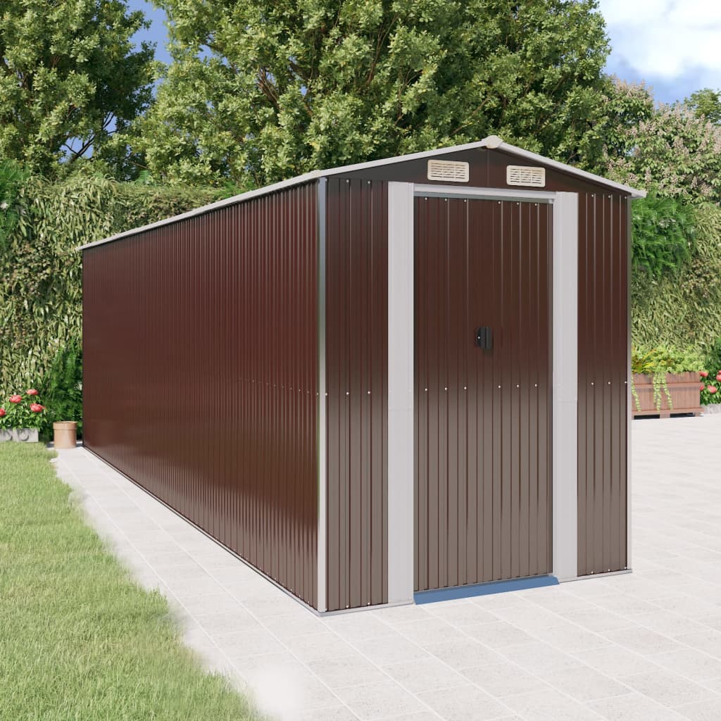 Garden Shed Dark Brown 192x606x223 cm Galvanised Steel - Unbeatable Bargains