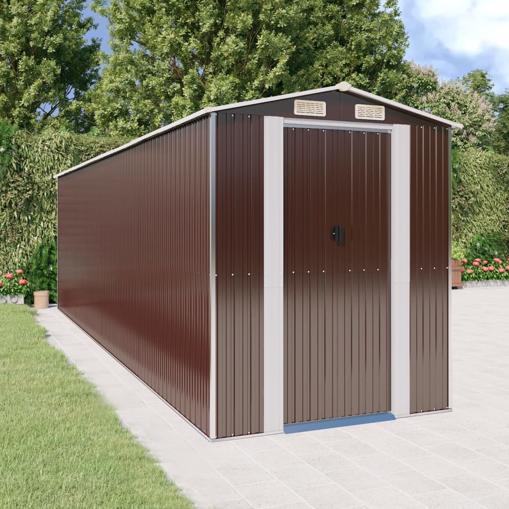 Garden Shed Dark Brown 192x689x223 cm Galvanised Steel - Style and Chic