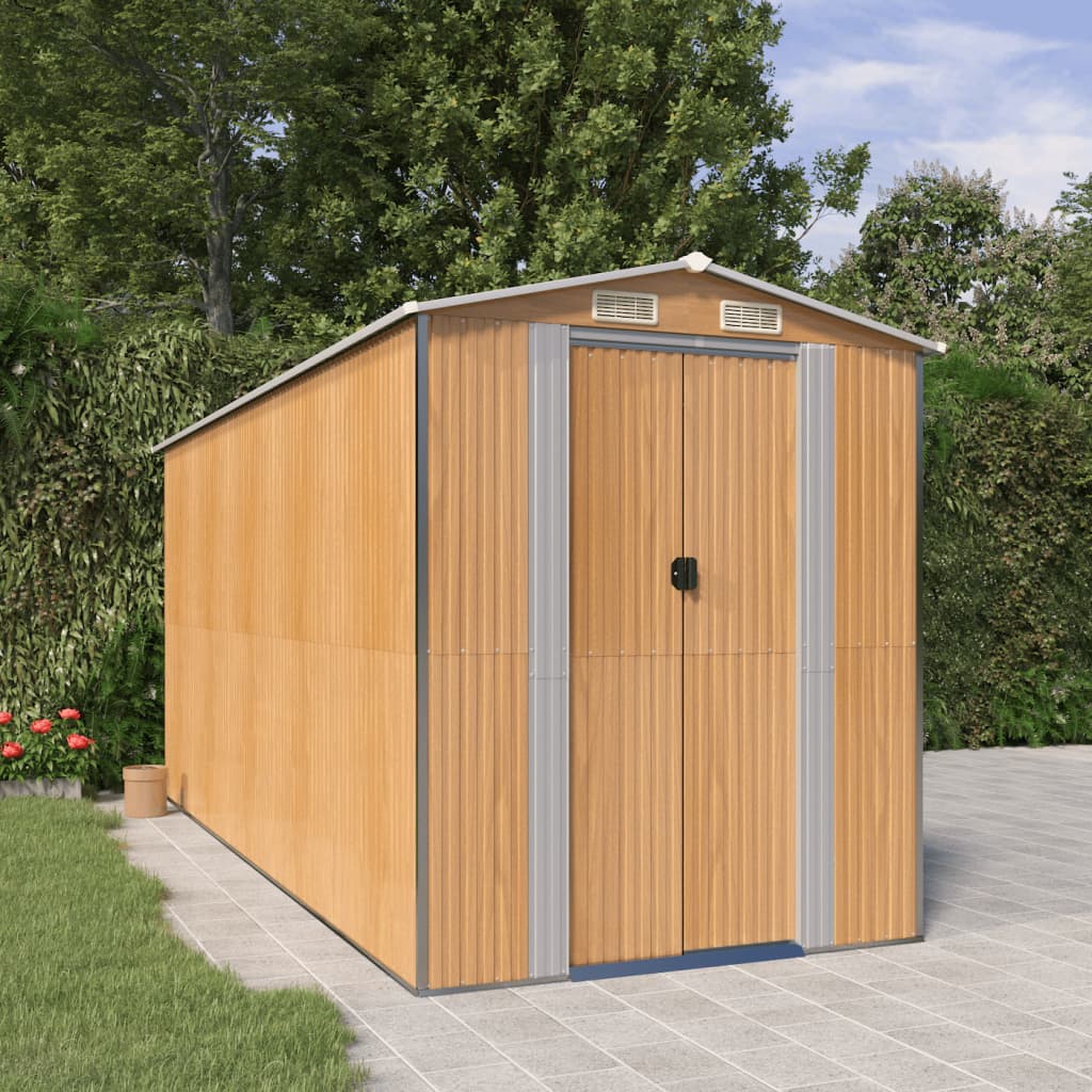 Garden Shed Light Brown 192x440x223 cm Galvanised Steel - Merlin Deals