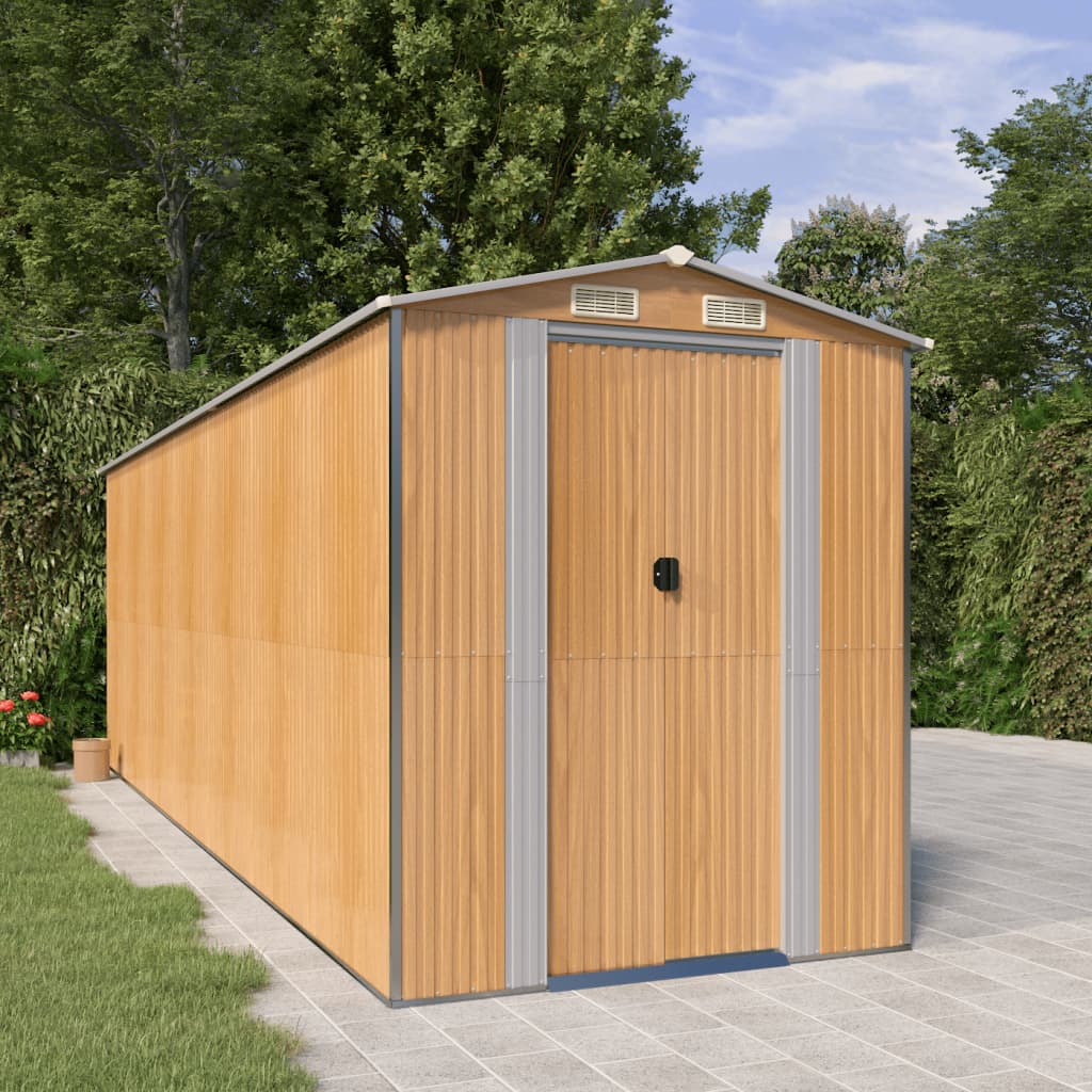 Garden Shed Light Brown 192x606x223 cm Galvanised Steel - Sid & Sam