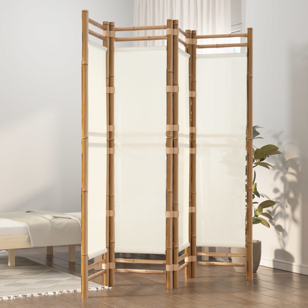 Folding 4-Panel Room Divider 160 cm Bamboo and Canvas - Direct Imports