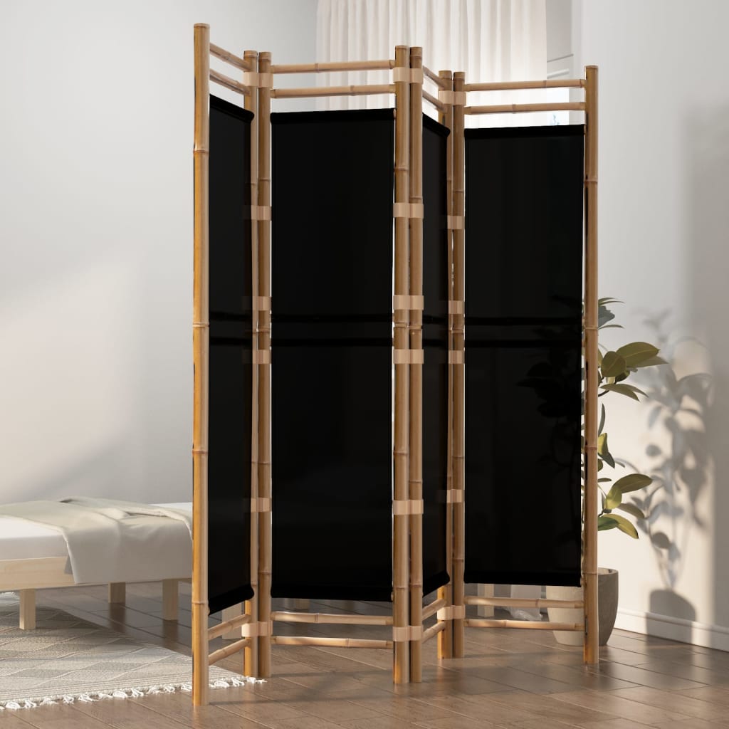 Folding 4-Panel Room Divider 160 cm Bamboo and Canvas - Unbeatable Bargains