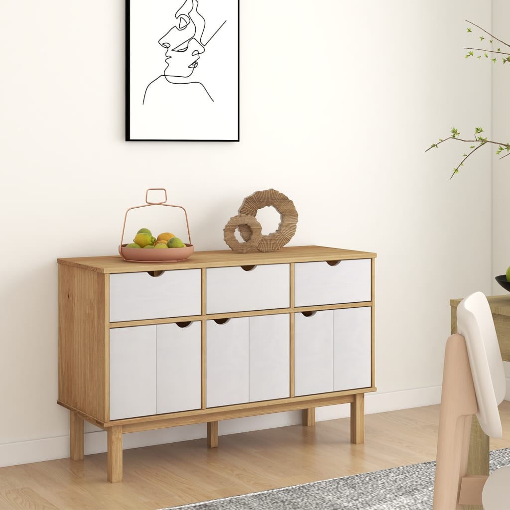 Sideboard OTTA Brown and White 114x43x73.5 cm Solid Wood Pine - Merkel Designers