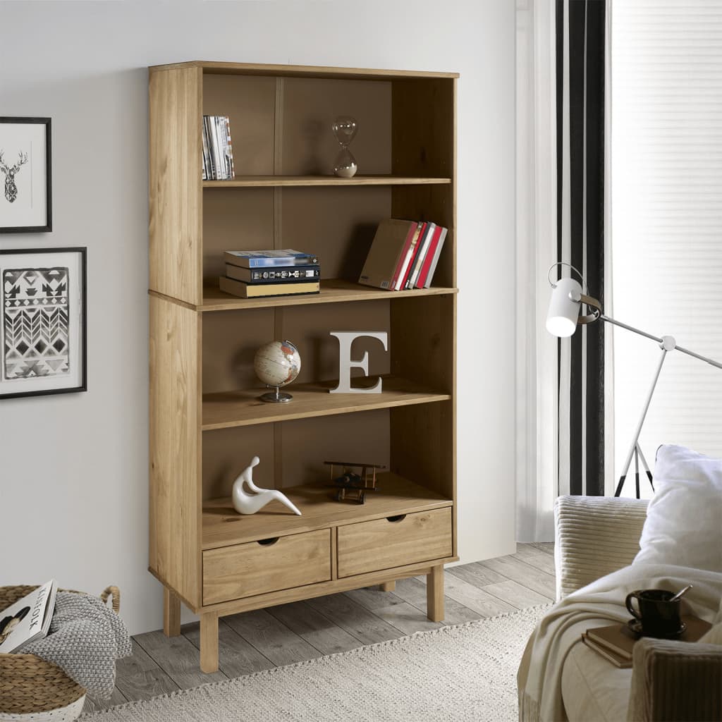 Bookcase OTTA with 2 Drawers Brown Solid Wood Pine - Merkel Designers