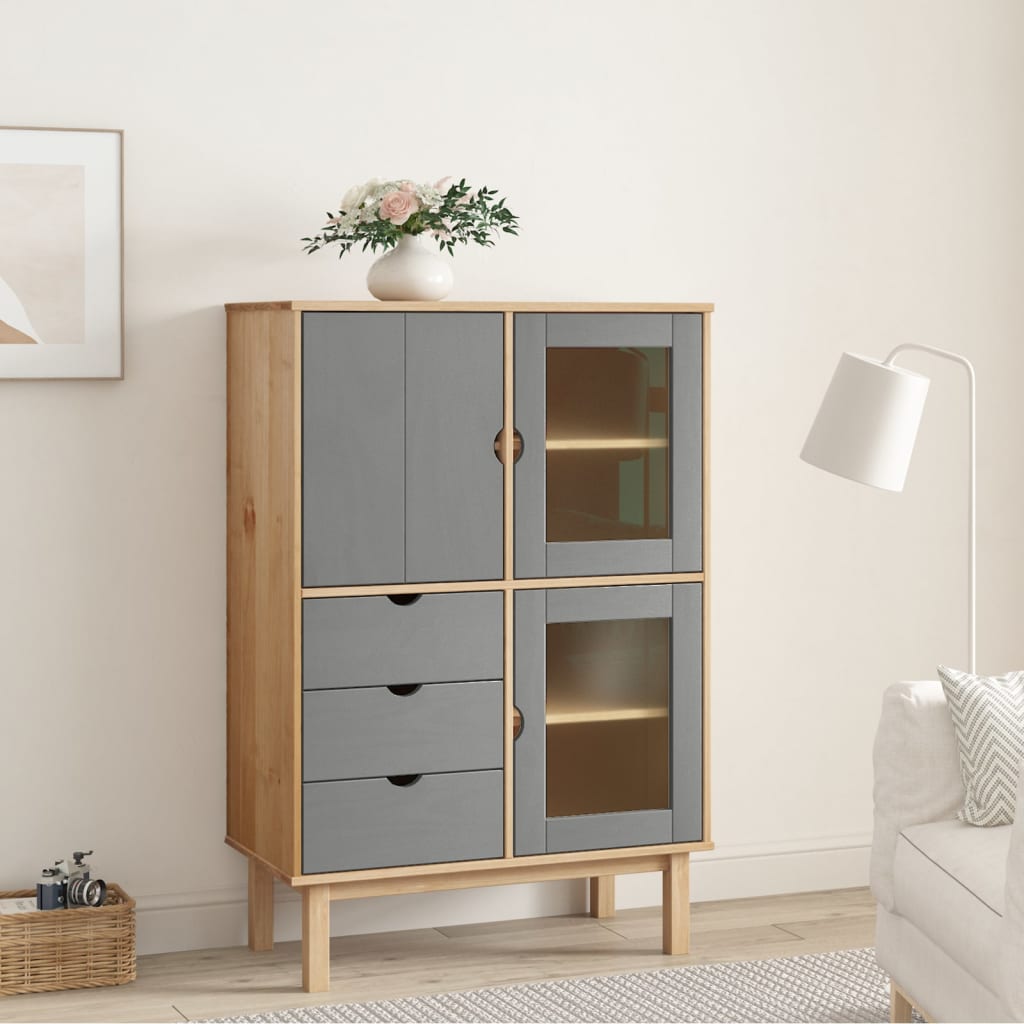 Highboard OTTA Brown and Grey 85x43x125 cm Solid Wood Pine - Casper Homes