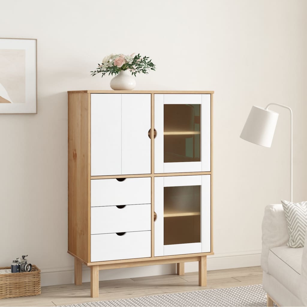 Highboard OTTA Brown and White 85x43x125 cm Solid Wood Pine - Merkel Designers