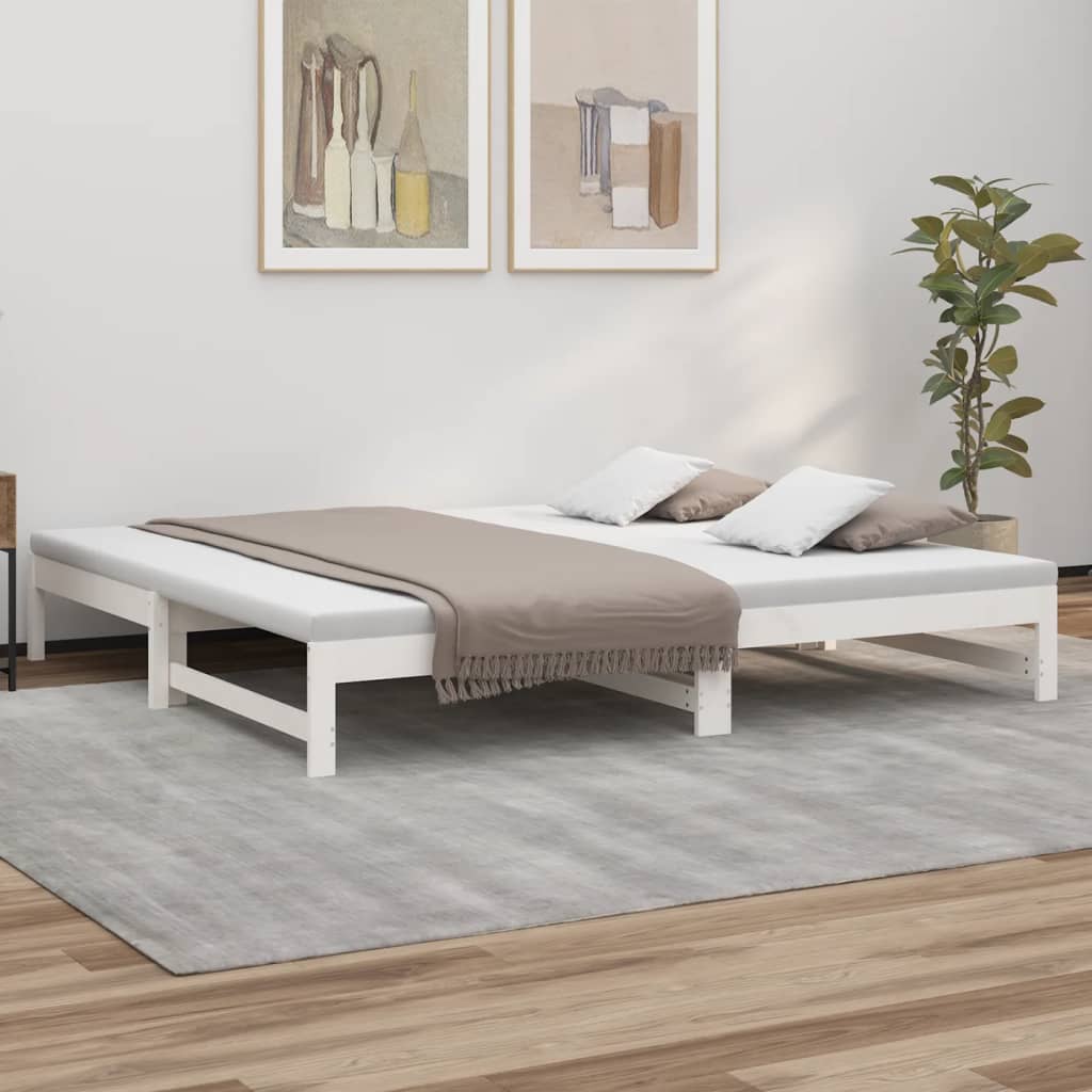 Pull-out Day Bed White 2x(100x200) cm Solid Wood Pine - R and M Furniture