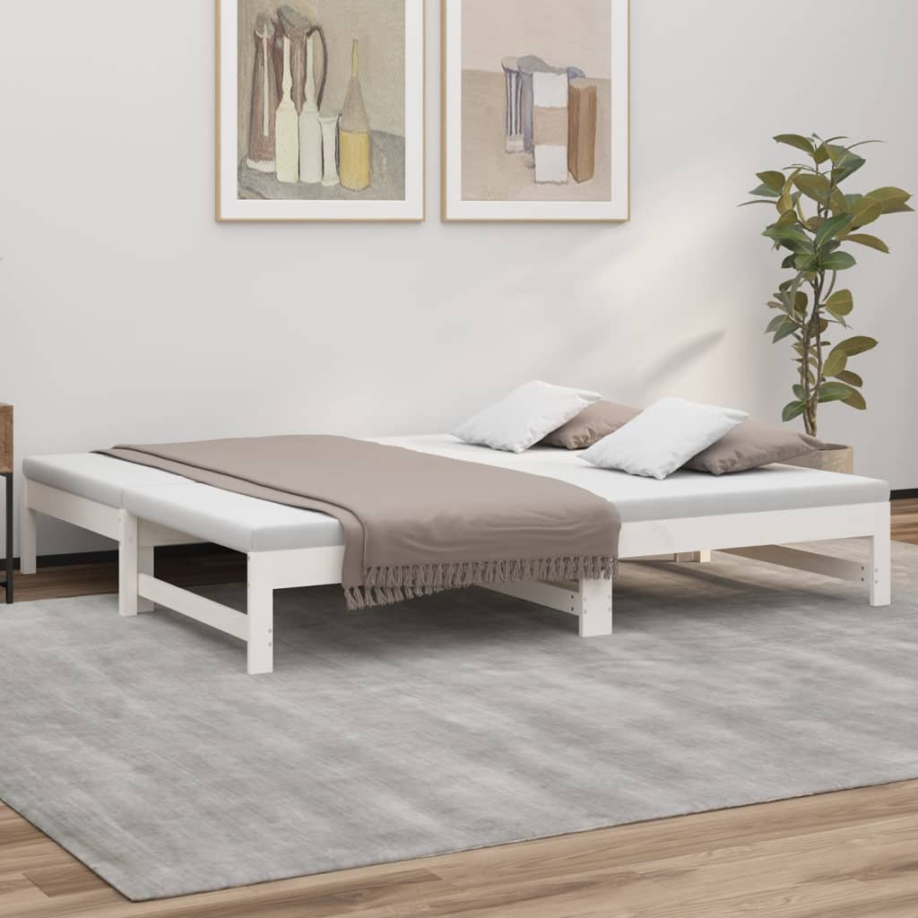 Pull-out Day Bed White 2x(75x190) cm Solid Wood Pine - Style and Chic