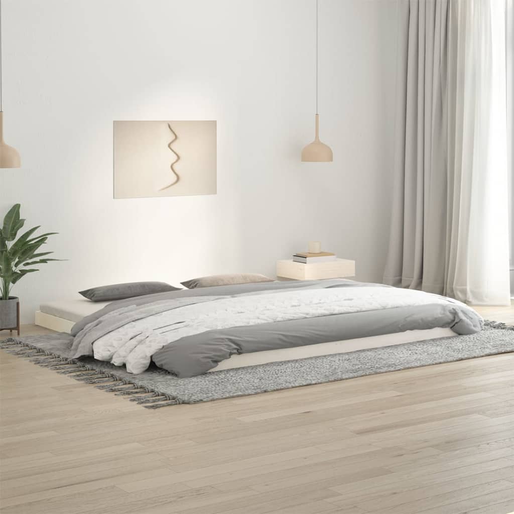 Bed Frame White 200x200 cm Solid Wood Pine - Decor Base