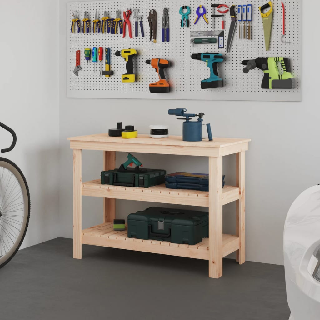 Work Bench 110.5x50x80 cm Solid Wood Pine - Merlin Deals