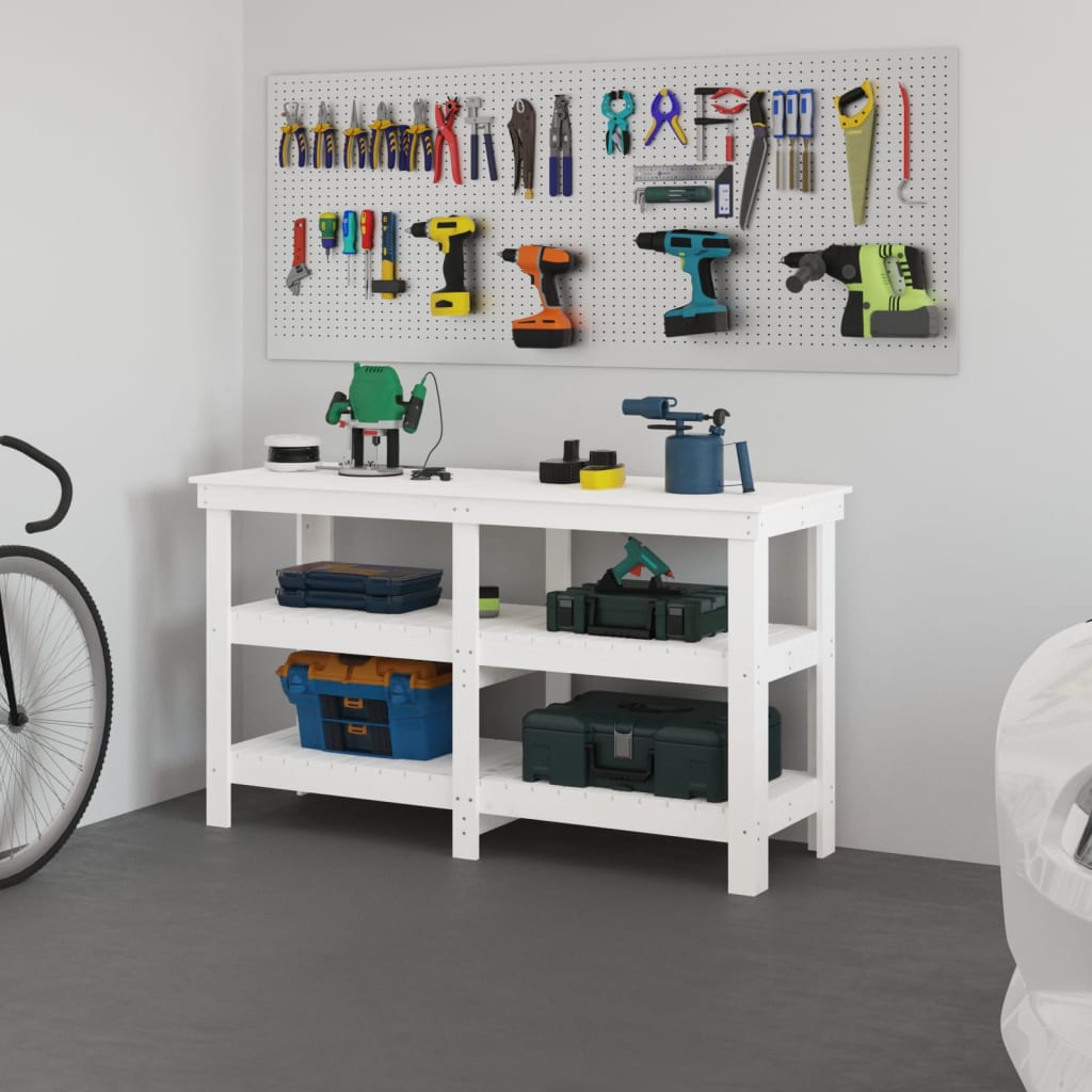 Work Bench White 142.5x50x80 cm Solid Wood Pine - Merkel Designers