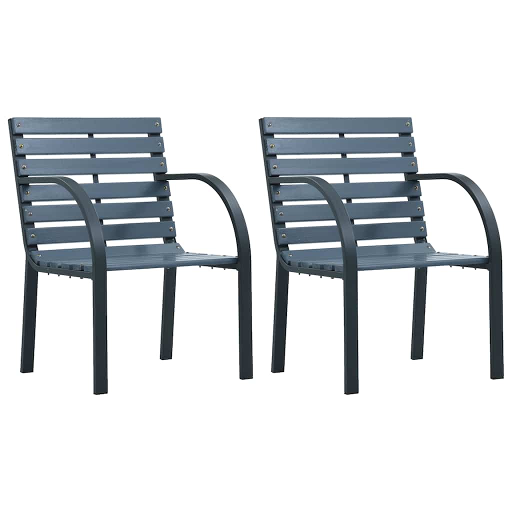 Garden Chairs 2 pcs Grey Solid Wood Fir and Powder-coated Steel - Decor Base
