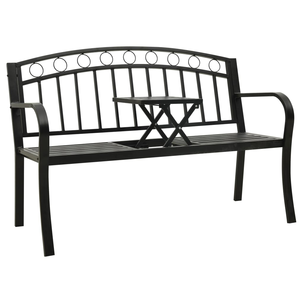 Garden Bench with Table Black 120 cm Steel - Tyrell & Tyrell