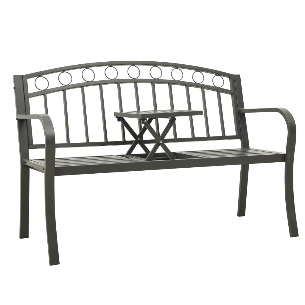 Garden Bench with Table Grey 120 cm Steel - Merkel Designers