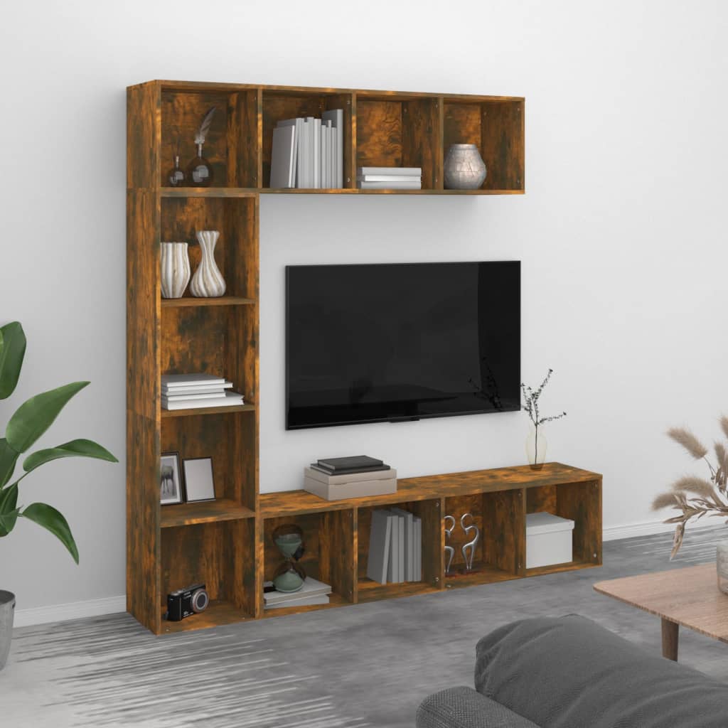 3 Piece Book/TV Cabinet Set Smoked Oak 180x30x180 cm - The Home Maker