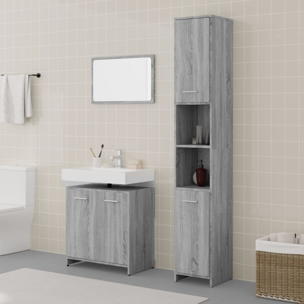 3 Pcs Bathroom Furniture Set Grey Sonoma Engineered Wood - Millennium Furniture