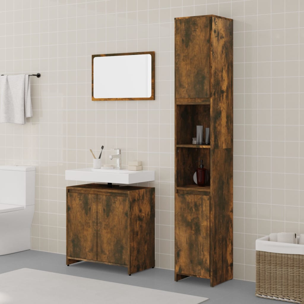 3 Piece Bathroom Furniture Set Smoked Oak Engineered Wood - Sid & Sam