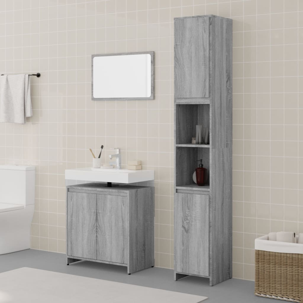 3 Piece Bathroom Furniture Set Grey Sonoma Engineered Wood - Sid & Sam