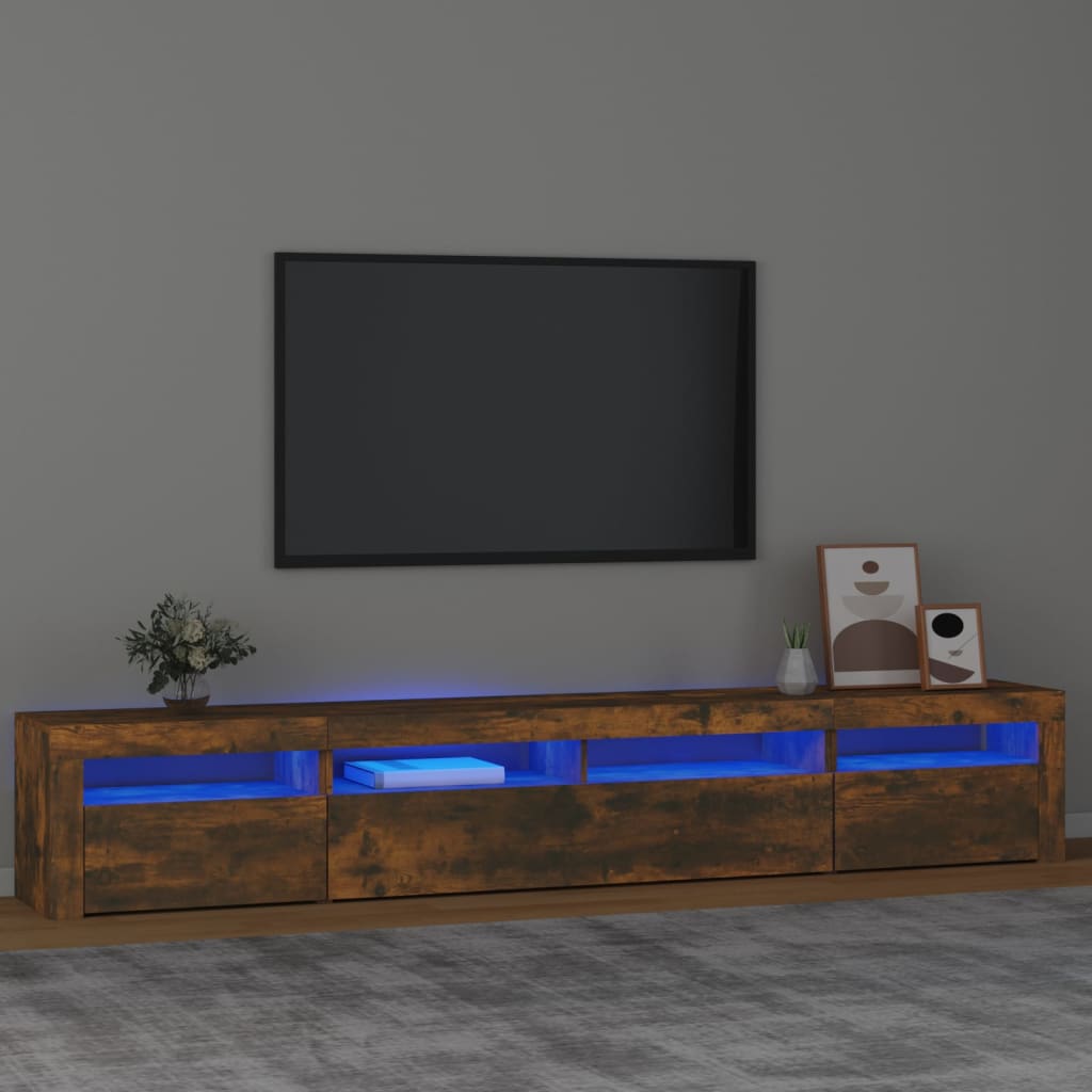 TV Cabinet with LED Lights Smoked Oak 240x35x40 cm - Merkel Designers