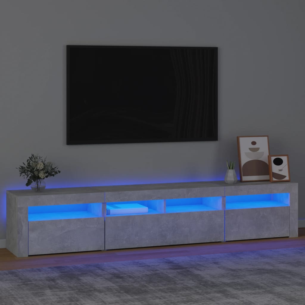 TV Cabinet with LED Lights Concrete Grey 210x35x40 cm - Merlin Deals