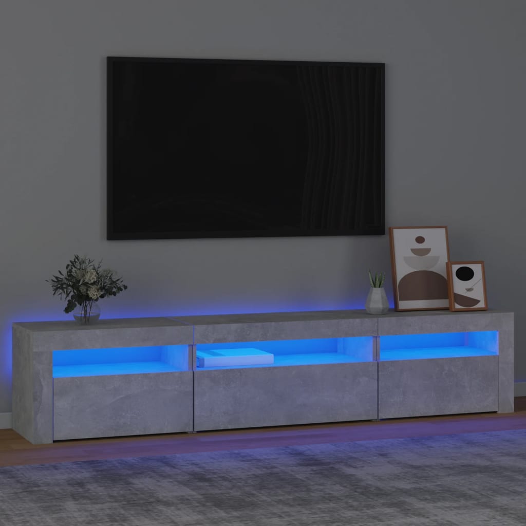 TV Cabinet with LED Lights Concrete Grey 195x35x40 cm - Millennium Furniture