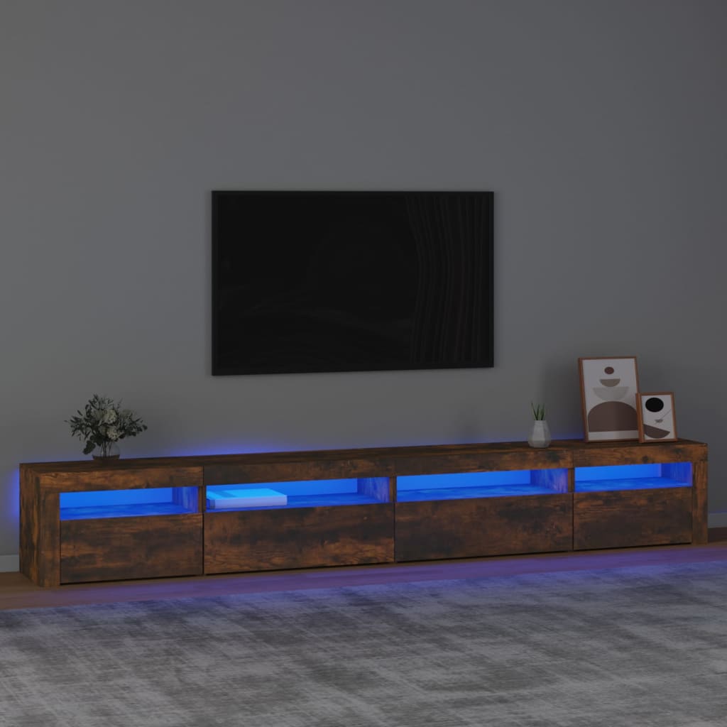 TV Cabinet with LED Lights Smoked Oak 270x35x40cm - The Home Maker