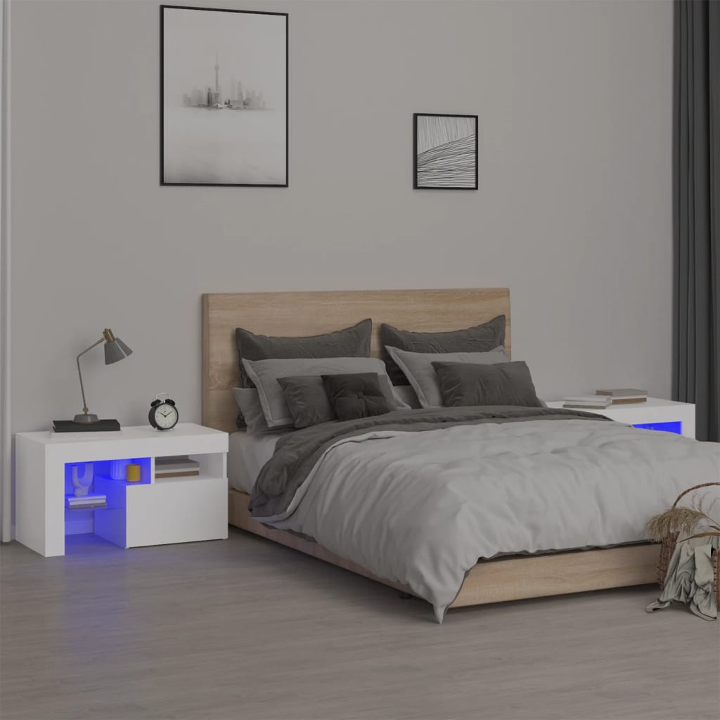 Bedside Cabinets with LED Lights - White 2 pcs - The Home Maker