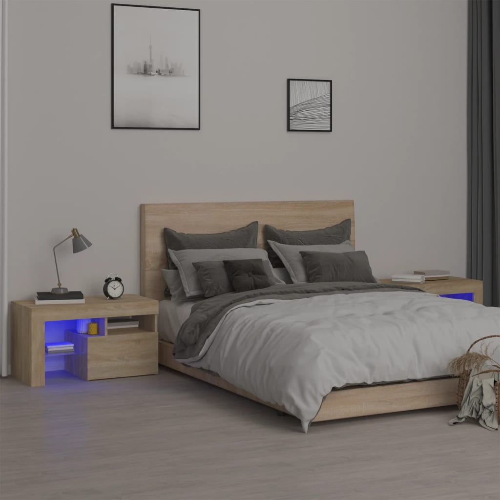Bedside Cabinets with LED Lights - Sonoma Oak 2 pcs - Decor Base