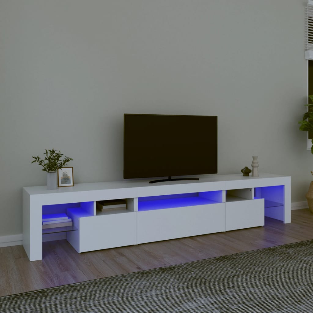 TV Cabinet with LED Lights White 215x36.5x40cm - R and M Furniture