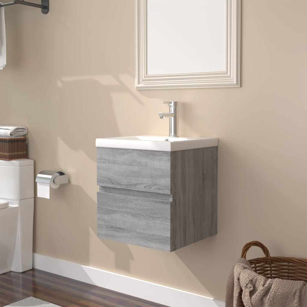 Sink Cabinet with Built-in Basin Grey Sonoma Engineered Wood - Sid & Sam