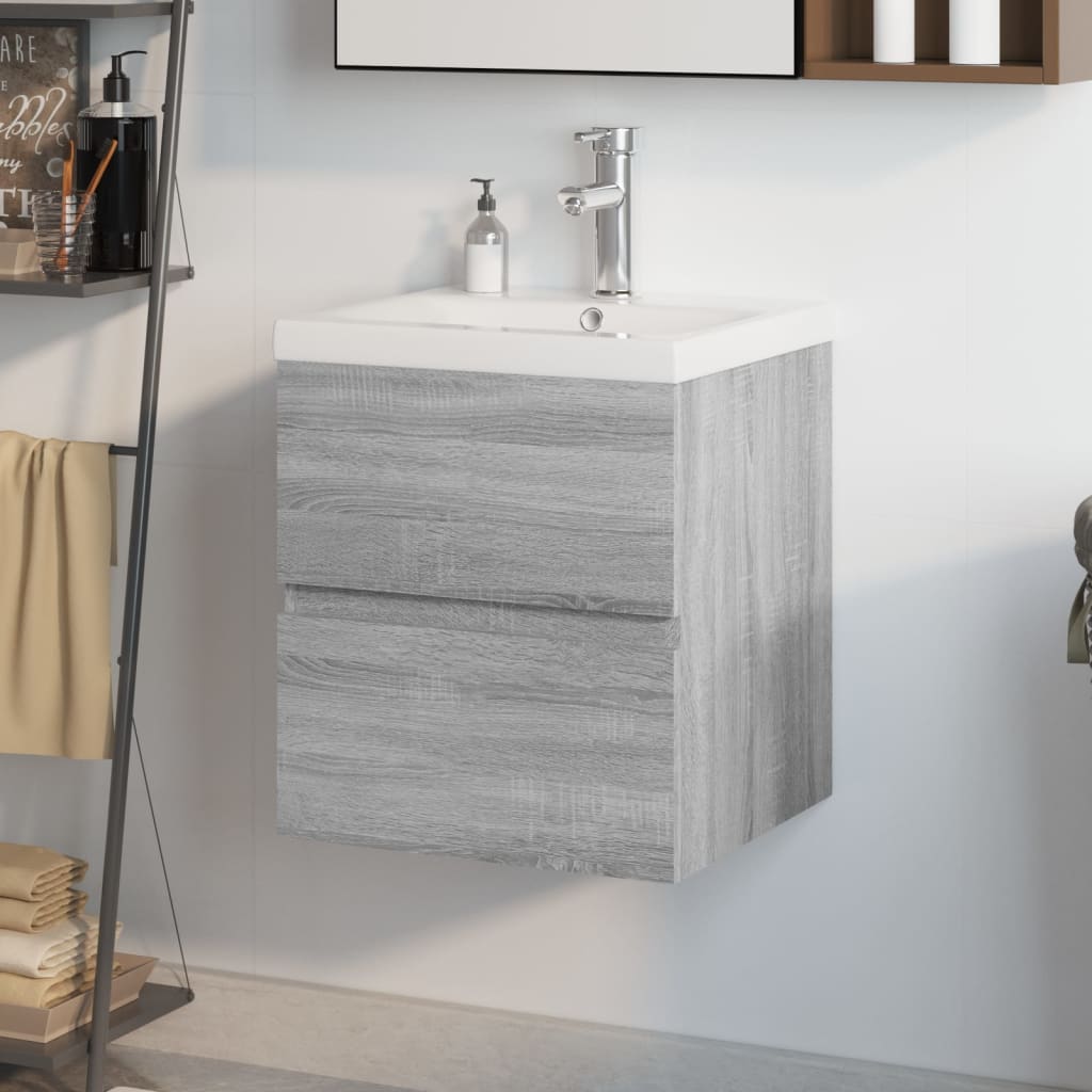 Sink Cabinet with Built-in Basin Grey Sonoma Engineered Wood - The Home Maker