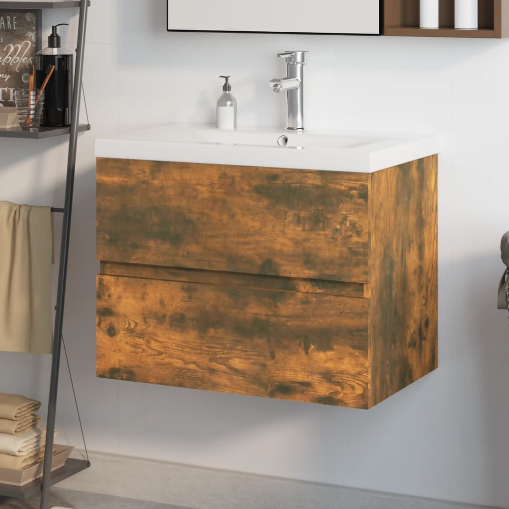 Sink Cabinet with Built-in Basin Smoked Oak Engineered Wood - Millennium Furniture