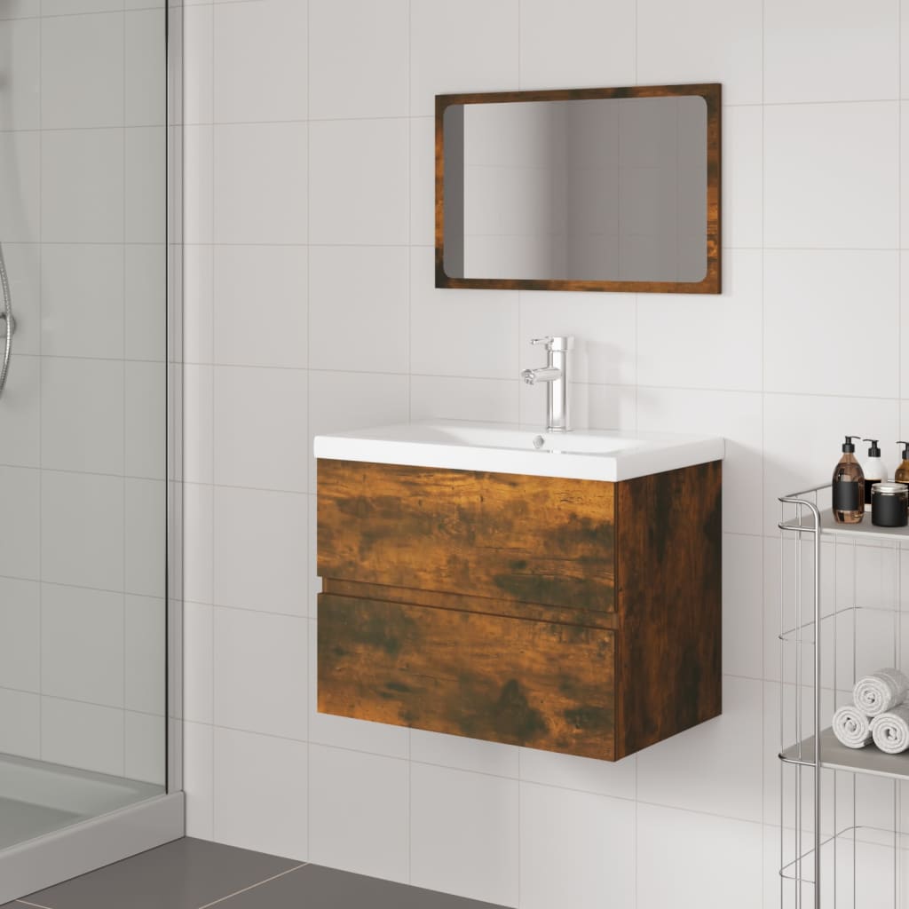 Bathroom Furniture Set Smoked Oak Engineered Wood - Sid & Sam