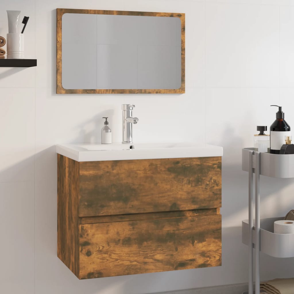 Bathroom Furniture Set Smoked Oak Engineered Wood - Sid & Sam