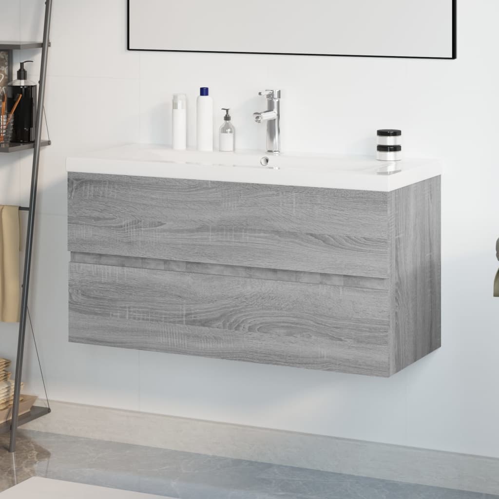 Sink Cabinet with Built-in Basin Grey Sonoma Engineered Wood - The Home Maker