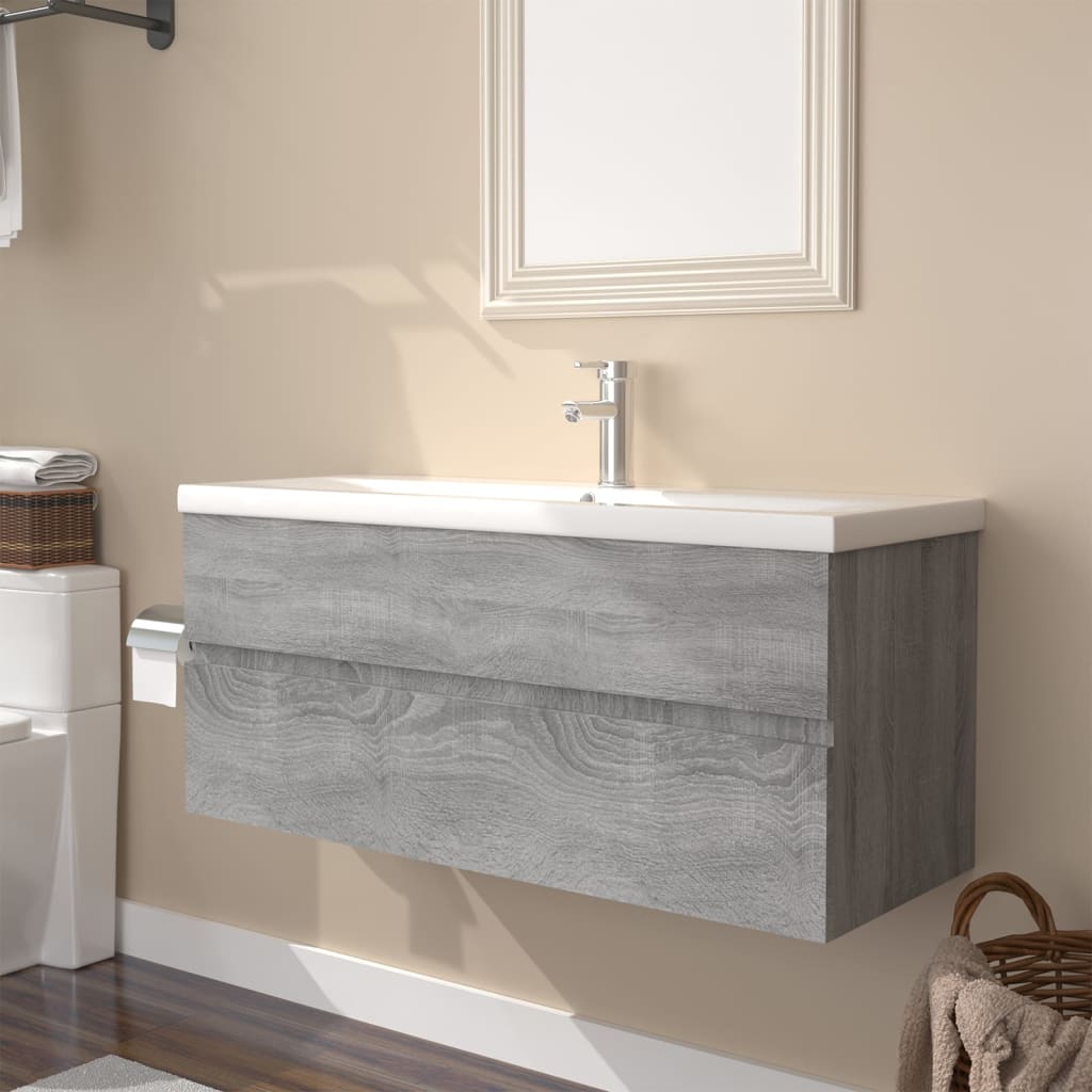 Sink Cabinet with Built-in Basin Grey Sonoma Engineered Wood - Style and Chic