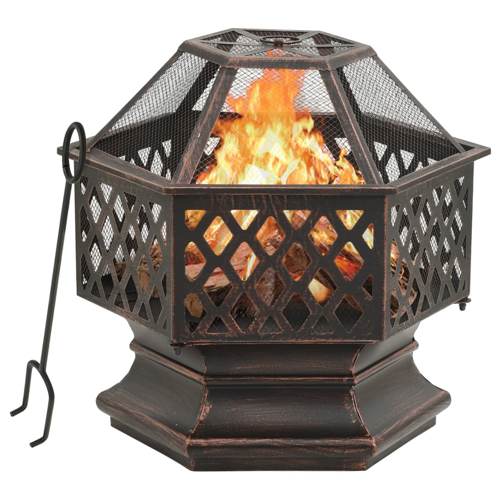 Rustic Fire Pit with Poker 62x54x56 cm XXL Steel - Unbeatable Bargains