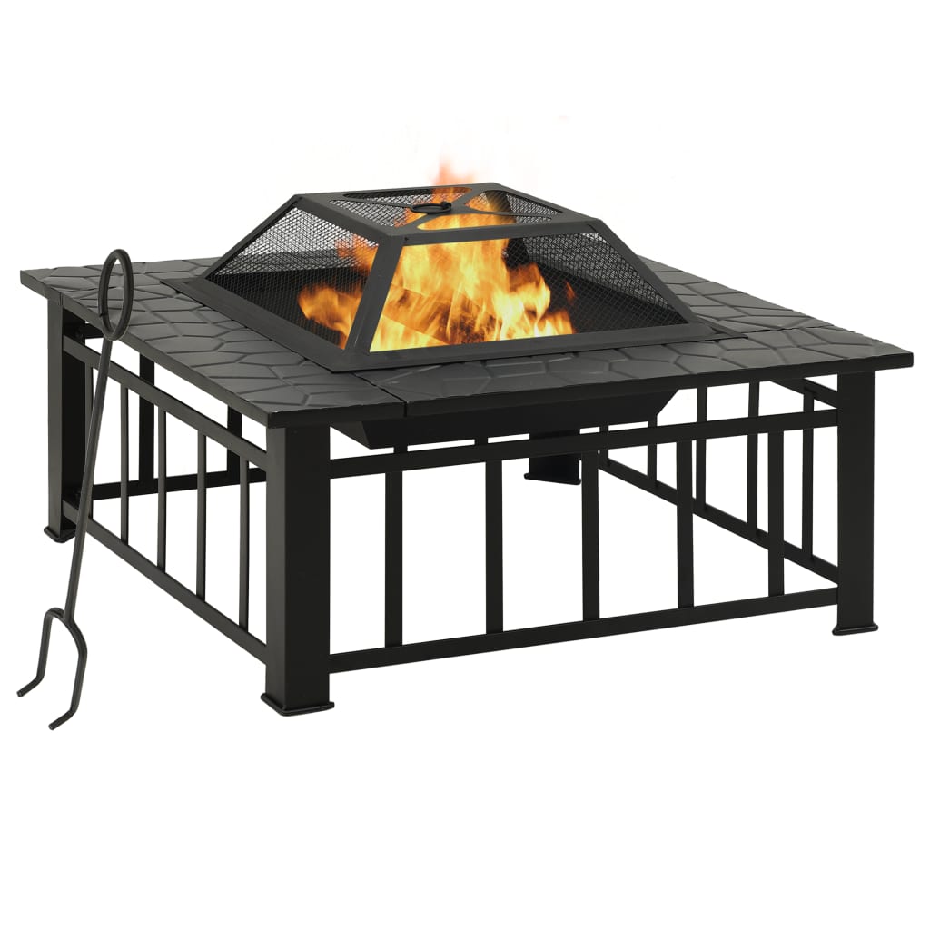Fire Pit with Poker 79x79x46.5 cm XXL Steel - Tyrell & Tyrell