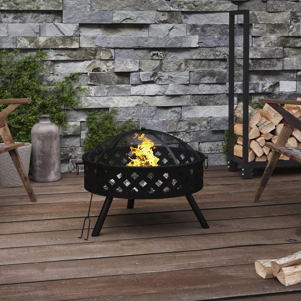 Fire Pit with Poker 58 cm XXL Steel - Unbeatable Bargains