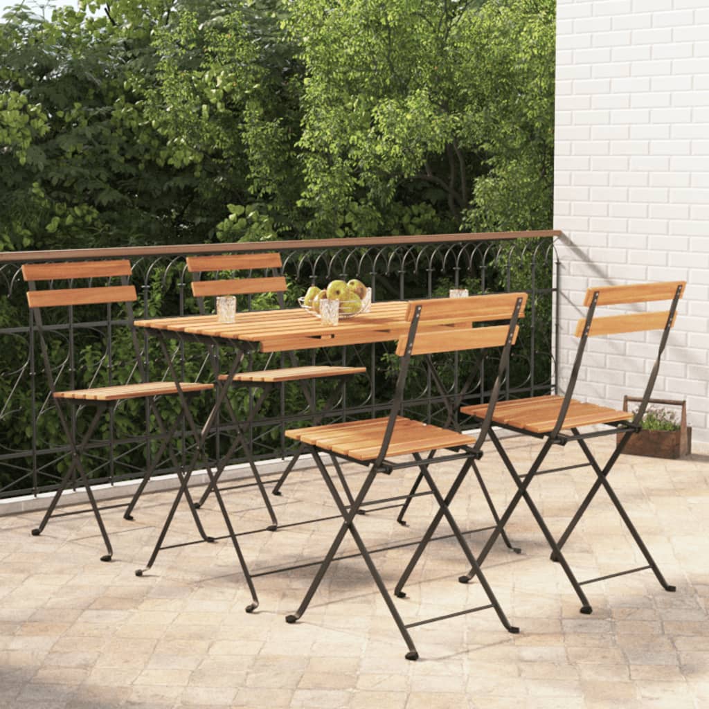 5 Piece Folding Bistro Set Solid Wood Acacia and Steel - Unbeatable Bargains