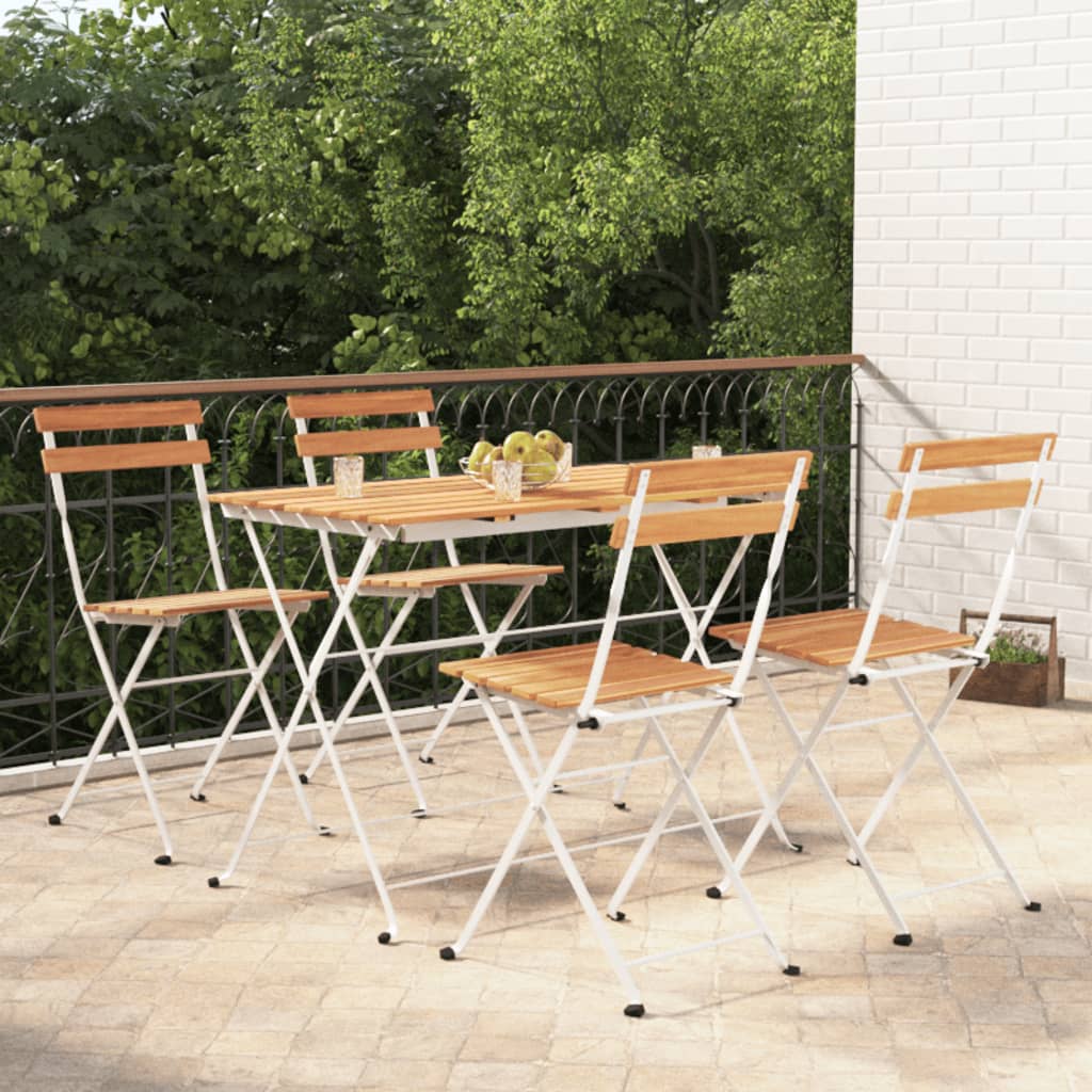 5 Piece Folding Bistro Set Solid Wood Acacia and Steel - Sid & Sam