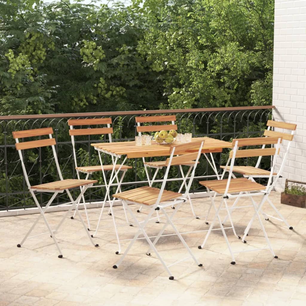 7 Piece Folding Bistro Set Solid Wood Acacia and Steel - Style and Chic