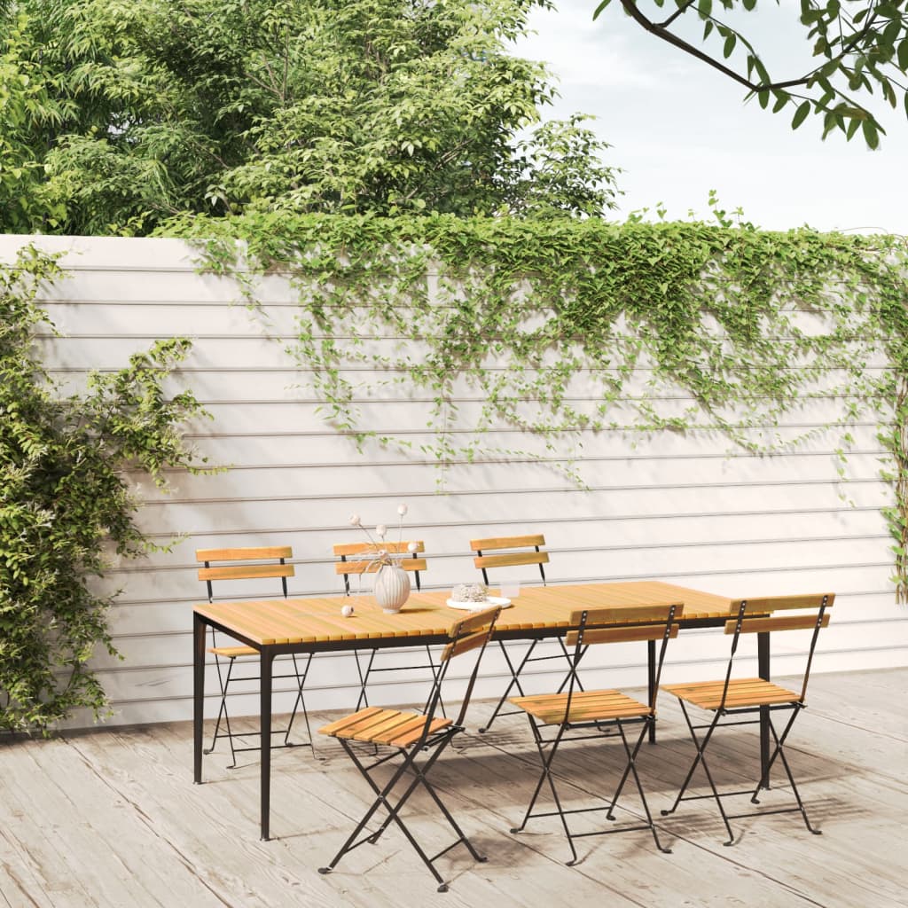 Folding Garden Chairs 6 pcs Steel and Solid Wood Acacia - The Home Maker