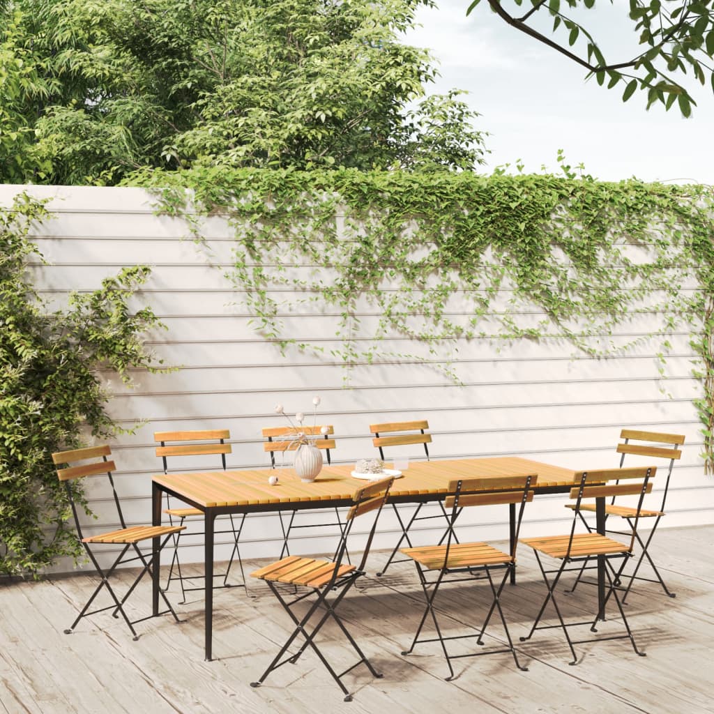 Folding Garden Chairs 8 pcs Steel and Solid Wood Acacia - Merkel Designers