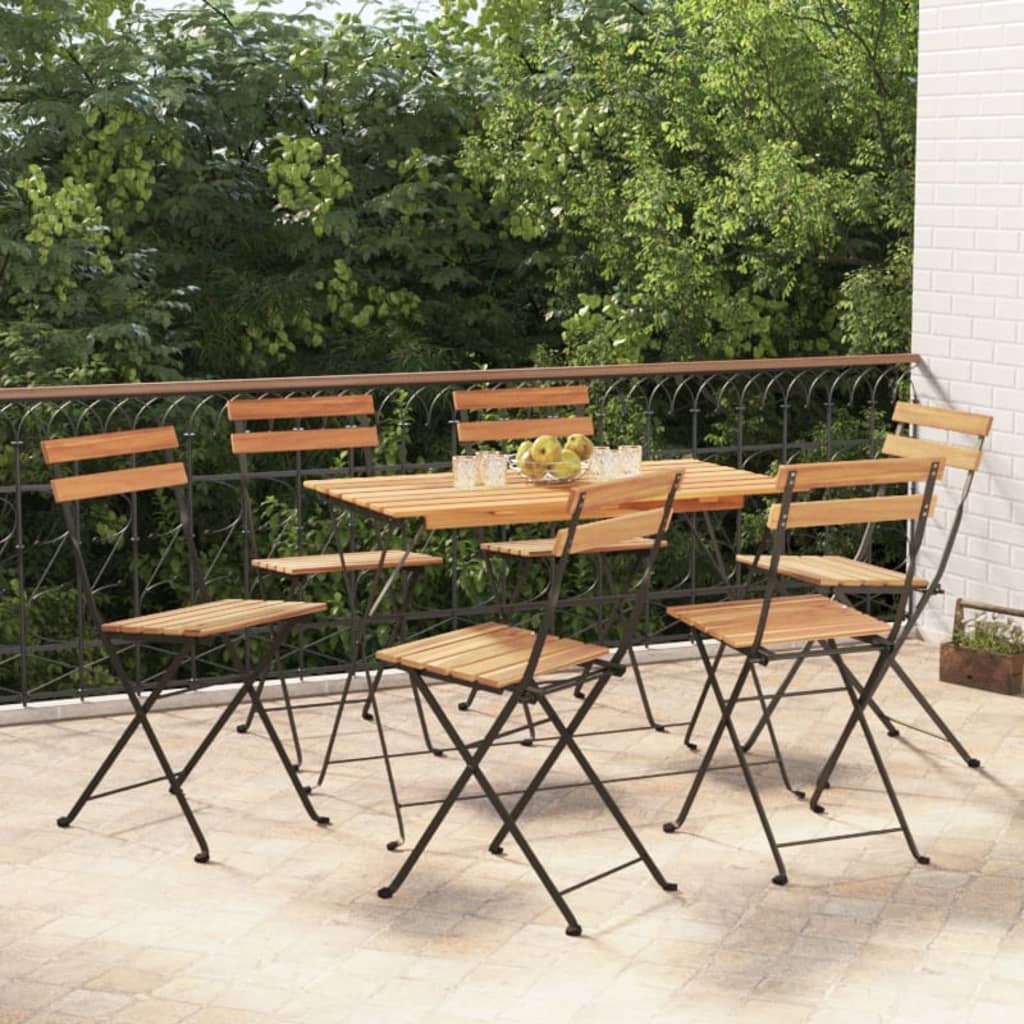 Folding Bistro Chairs 6 pcs Solid Wood Teak and Steel - The Home Maker