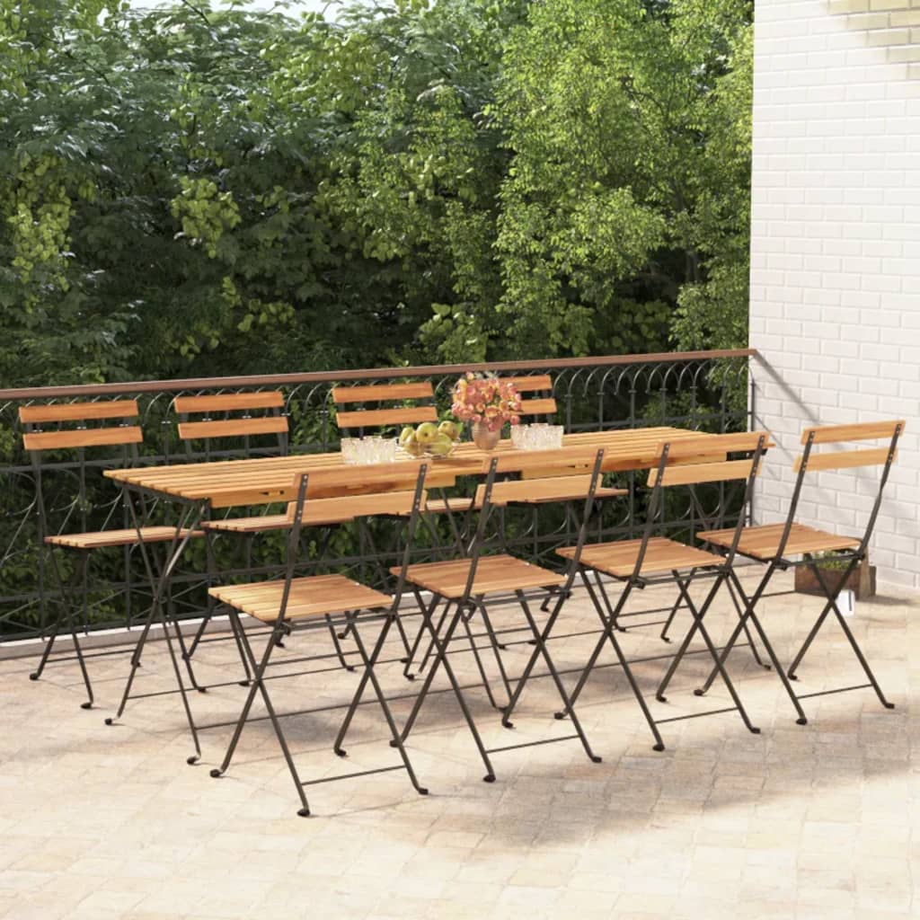 Folding Bistro Chairs 8 pcs Solid Wood Teak and Steel - Merkel Designers